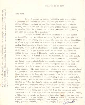 Carta de Vladimir Herzog para Alex Viany, 25 out. 1966